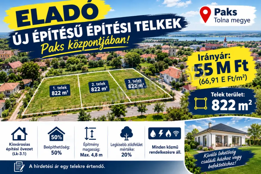 eladó  Építési telek, Paks
